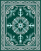 Teal White Vintage Floral Scroll Rug