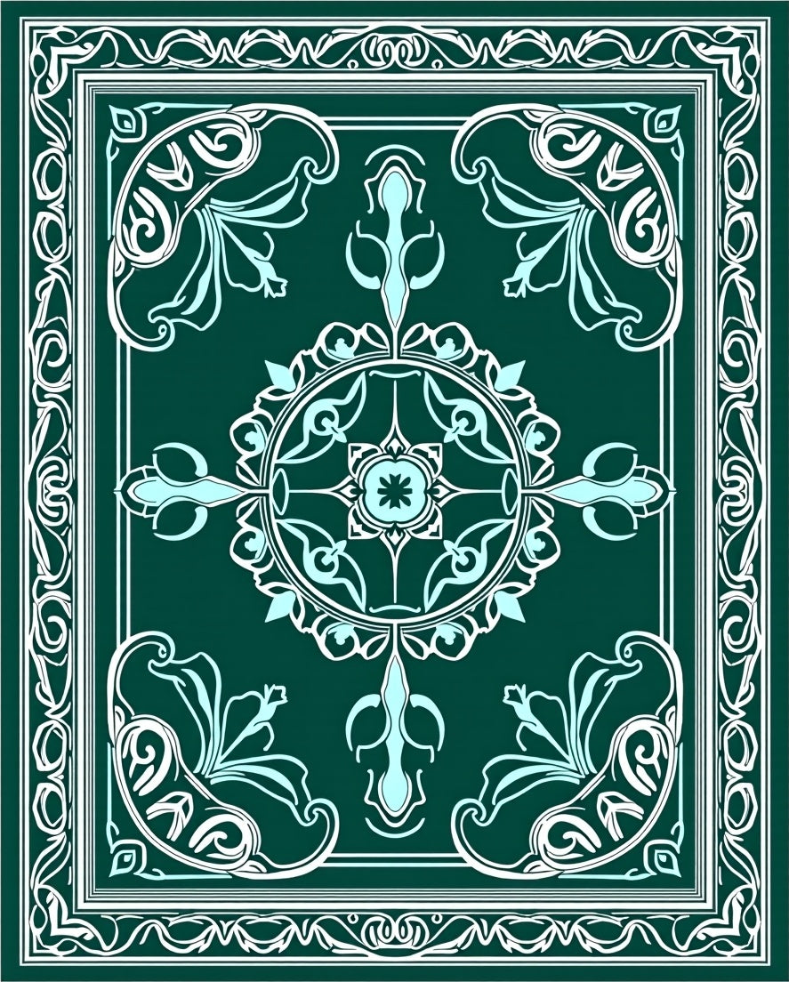 Teal White Vintage Floral Scroll Rug