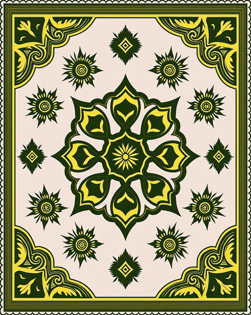 Emerald Gold Abstract Floral Medallion Rug