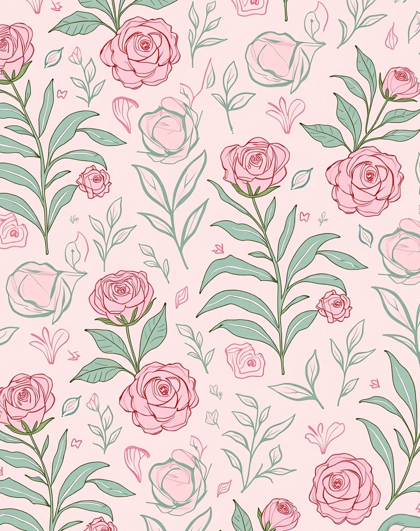 Delicate Pink Rose Floral Botanical Rug