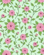 Pink Rose Garden With Green Leaves Rug