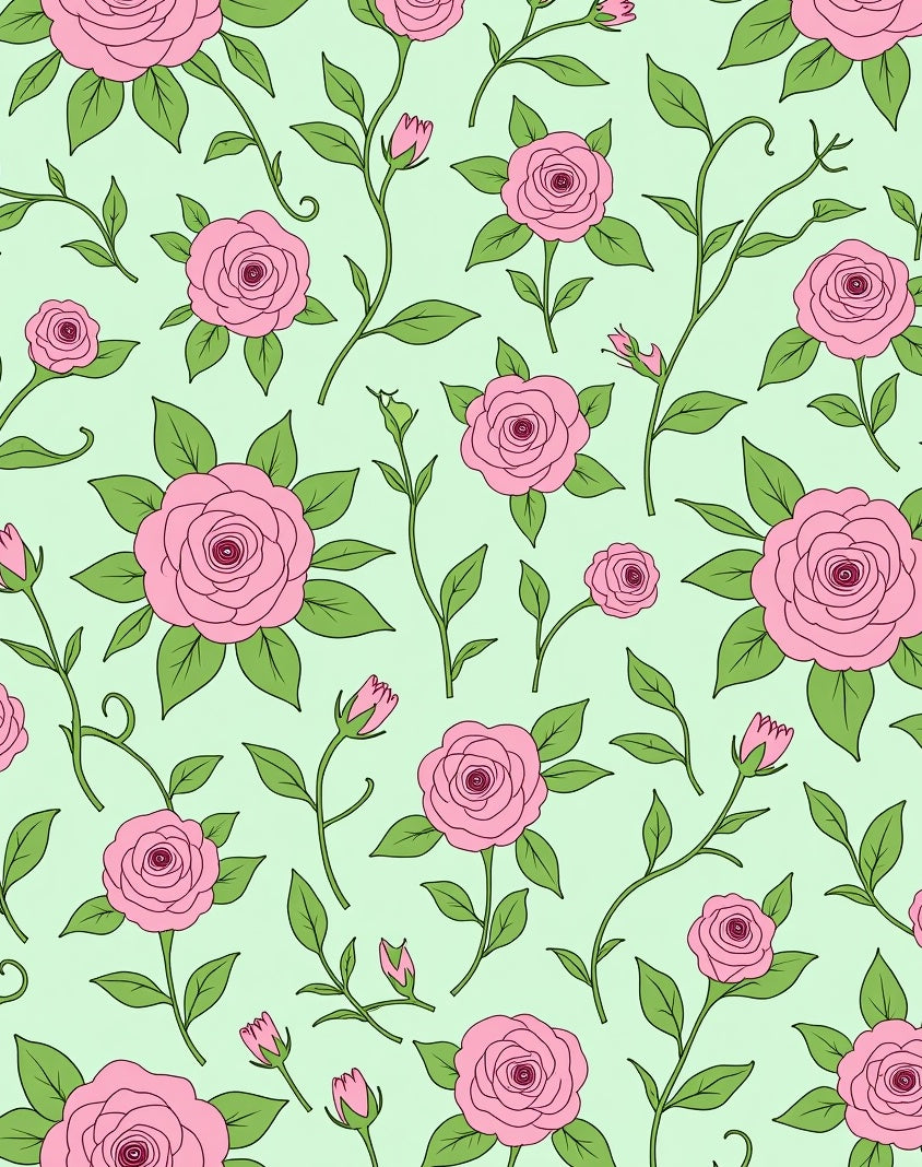 Pink Rose Garden With Green Leaves Rug