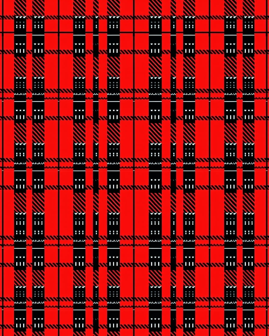 Bold Red Black Plaid Lines Rug