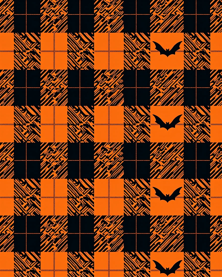 Orange and Black Bat Plaid Rug