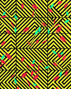 Bold Yellow Black Geometric Foliage Rug