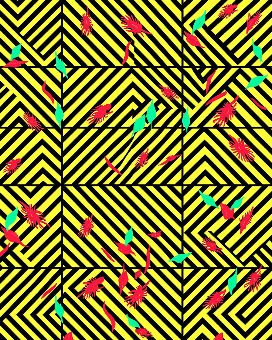 Bold Yellow Black Geometric Foliage Rug