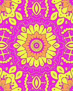 Vibrant Pink Yellow Floral Mandala Rug