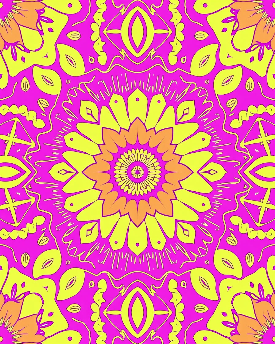 Vibrant Pink Yellow Floral Mandala Rug
