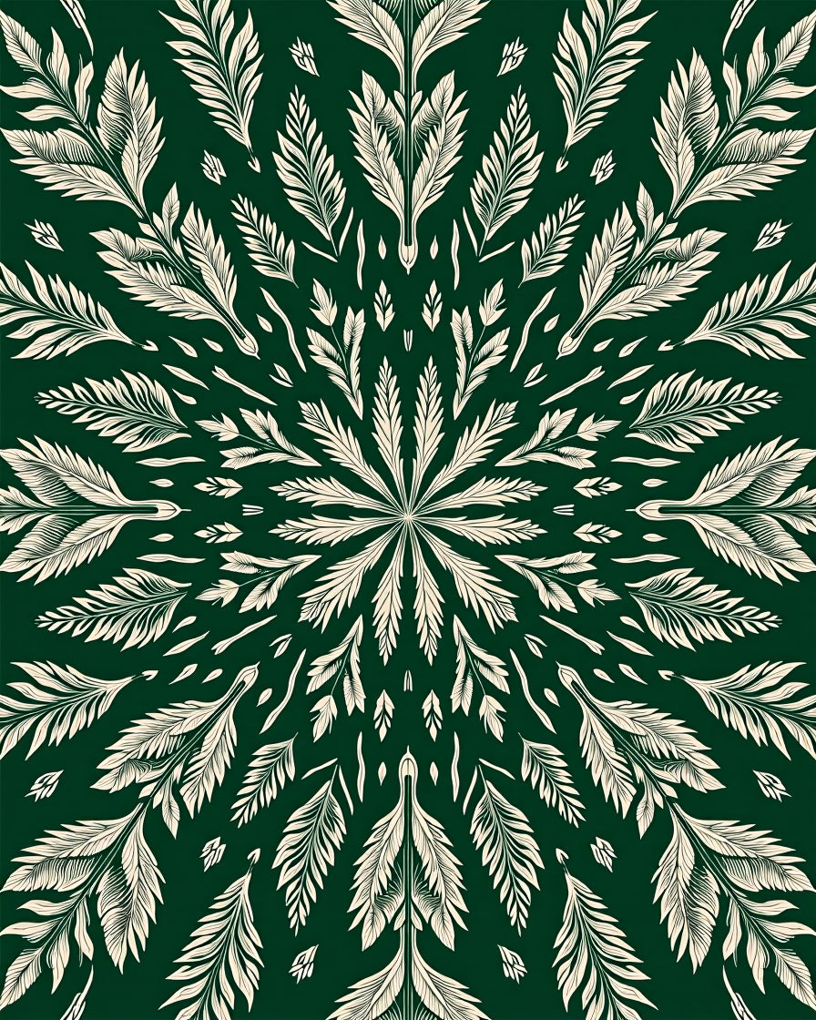 Dark Green Symmetric Botanical Bloom Rug