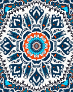 Vibrant Teal Orange Medallion Symmetry Rug
