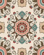 Farmhouse Floral Medallion Sunburst Swirls Rug
