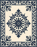 Ornate Navy Floral Square Medallion Rug