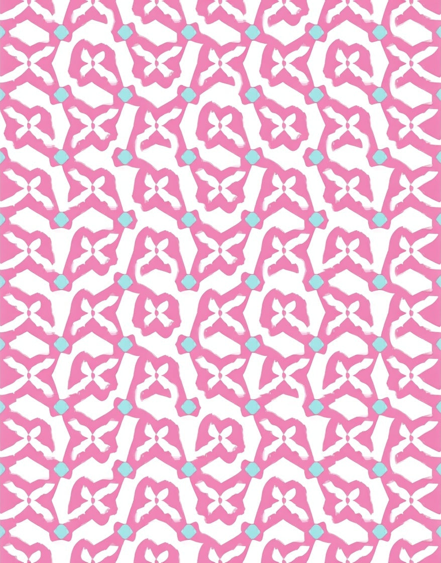 Pink Aqua Abstract Butterfly Medallion Rug