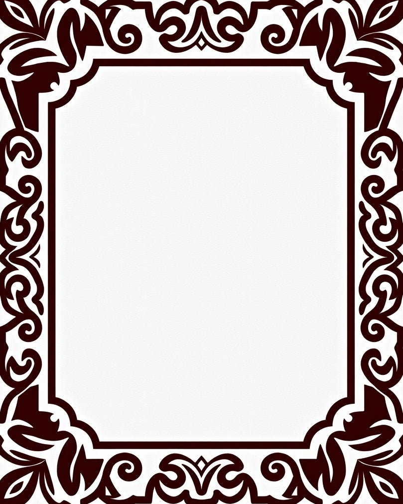 Dark Brown Ornamental Floral Scroll Frame Rug