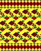 Vibrant Red Folkloric Floral Diamond Rug