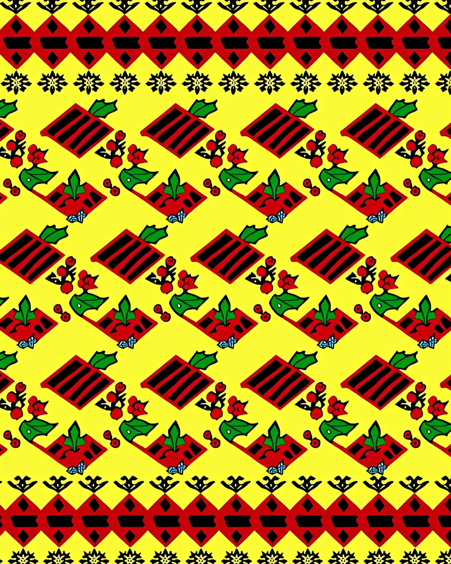 Vibrant Red Folkloric Floral Diamond Rug