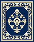 Ornate Navy Floral Scrollwork Rug
