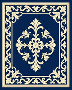Ornate Navy Floral Scrollwork Rug