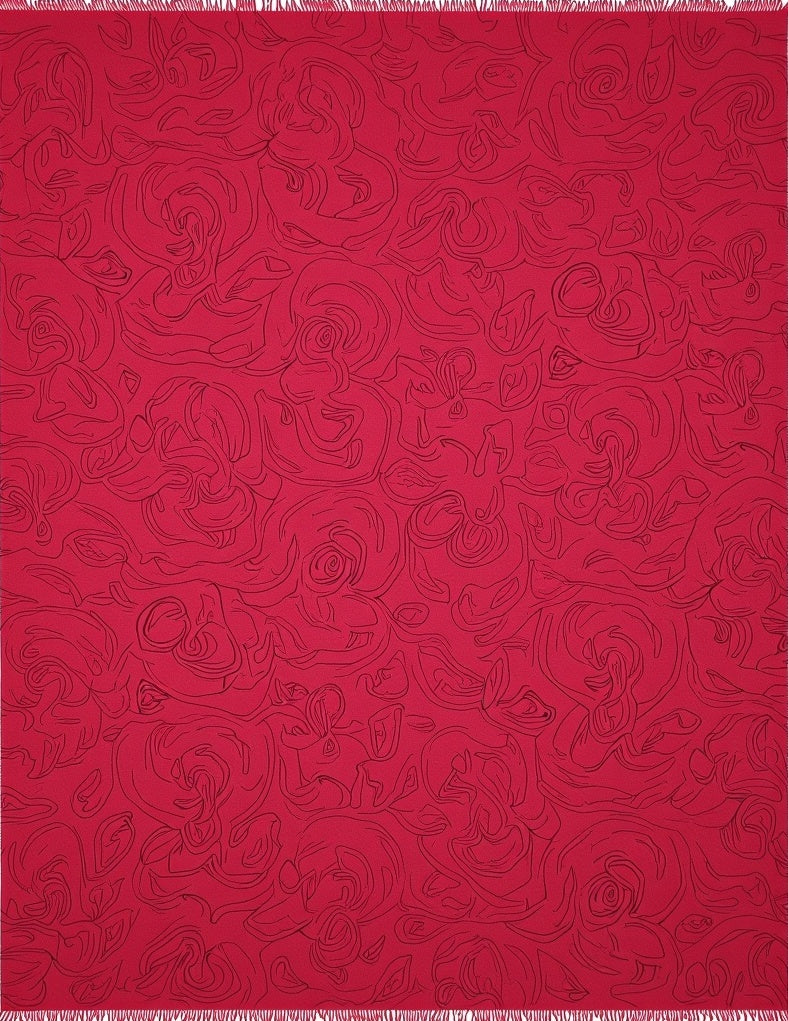 Crimson Red Abstract Rose Swirl Rug