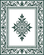 Dark Green Floral Central Medallion Border Rug