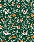 Whimsical Woodland Creatures Scatter Emerald Background Rug