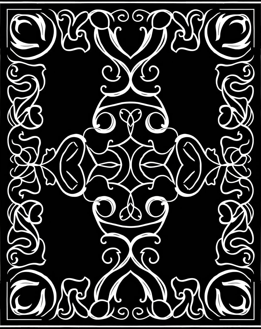 White Black Scrollwork Accents Rug