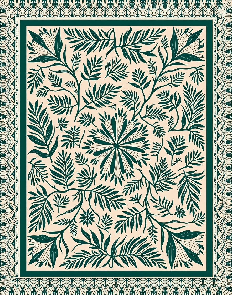 Emerald Green Botanical Garden Blanket Rug