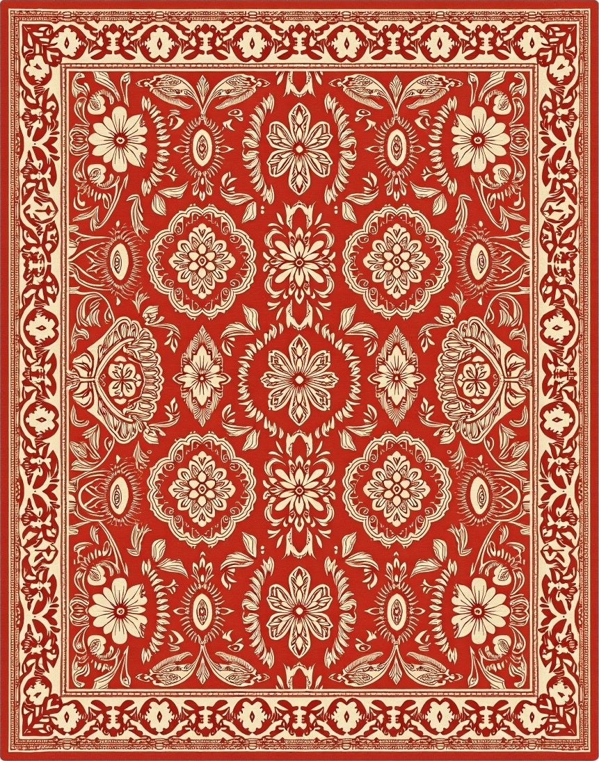Cardinal Red Floral Medallion Traditional Rug