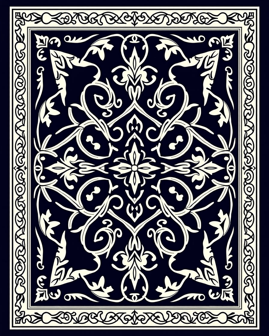 Midnight Ivory Ornate Floral Rug