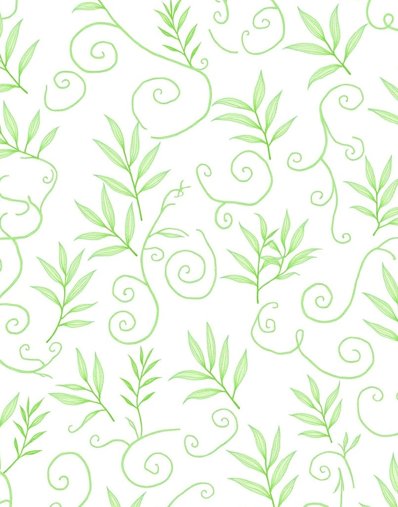 Light Green Leafy Vine Swirls Rug