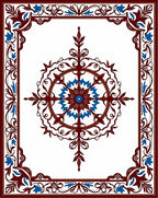 Rich Burgundy Blue Floral Medallion Rug