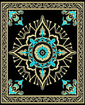 Black Teal Gold Mandala Medallion Rug