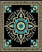 Black Teal Gold Mandala Medallion Rug