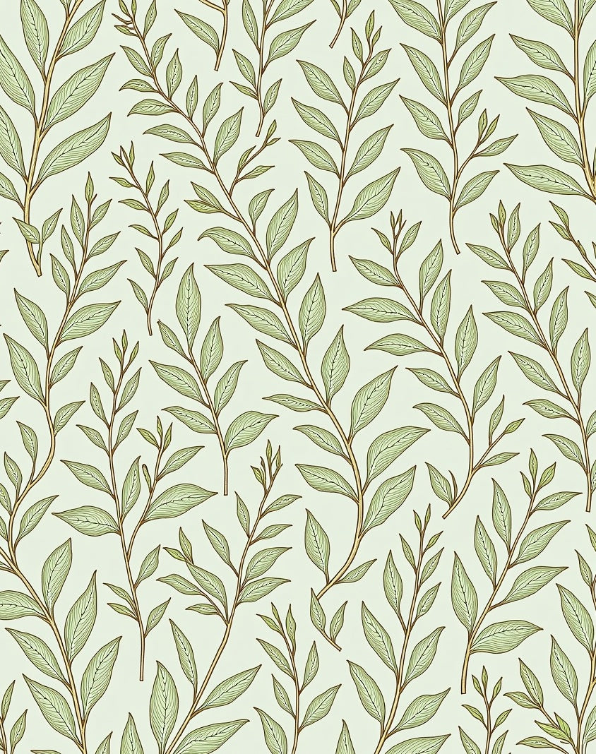 Light Green Branch Leafy Repeat Rug