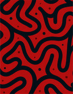 Bold Red Black Organic Swirls Rug