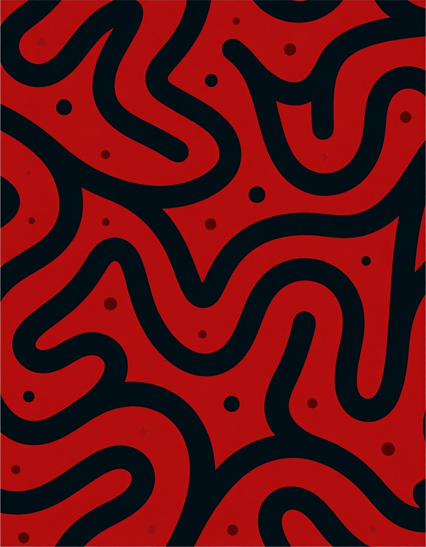 Bold Red Black Organic Swirls Rug