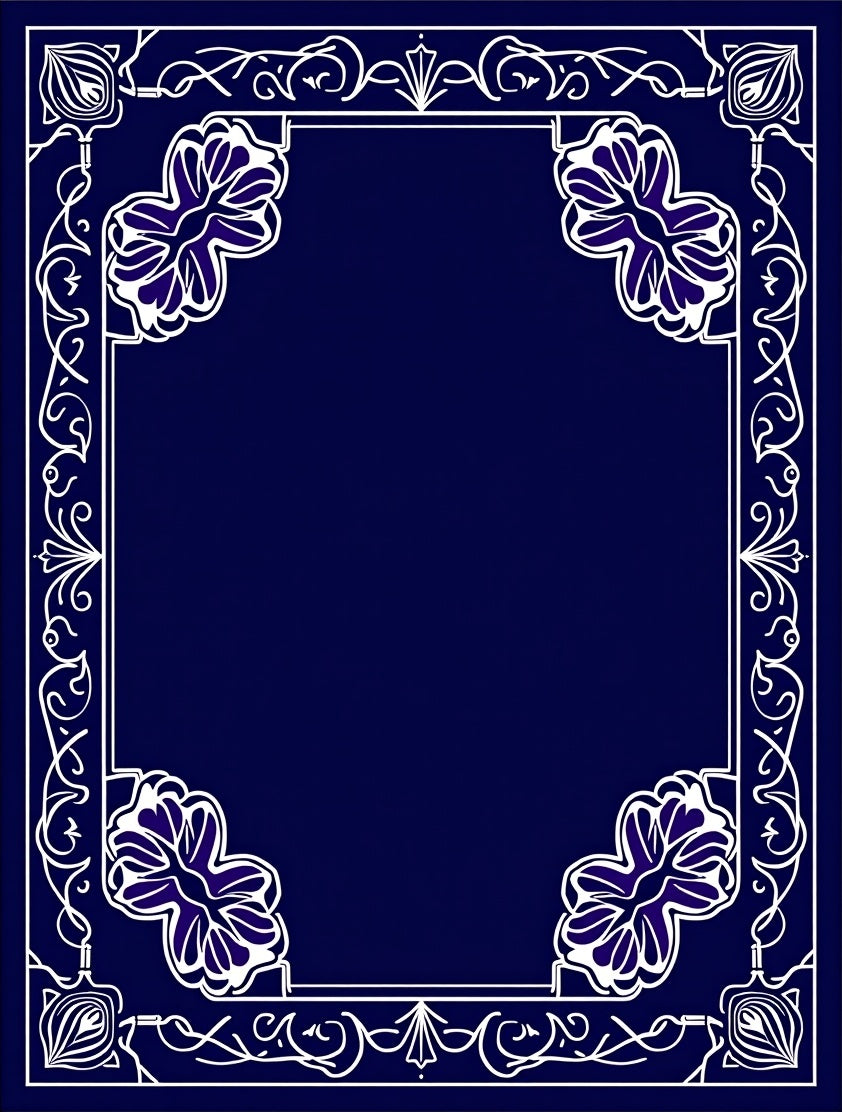 Deep Blue Floral Corner Border Rug