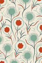 Teal Coral Whimsical Floral Illustration Rug