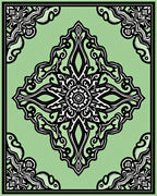 Light Green Black Ornate Medallion Rug