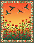 Hummingbird Garden Red Floral Border Rug