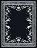 Bold Black White Folkloric Animal Border Rug