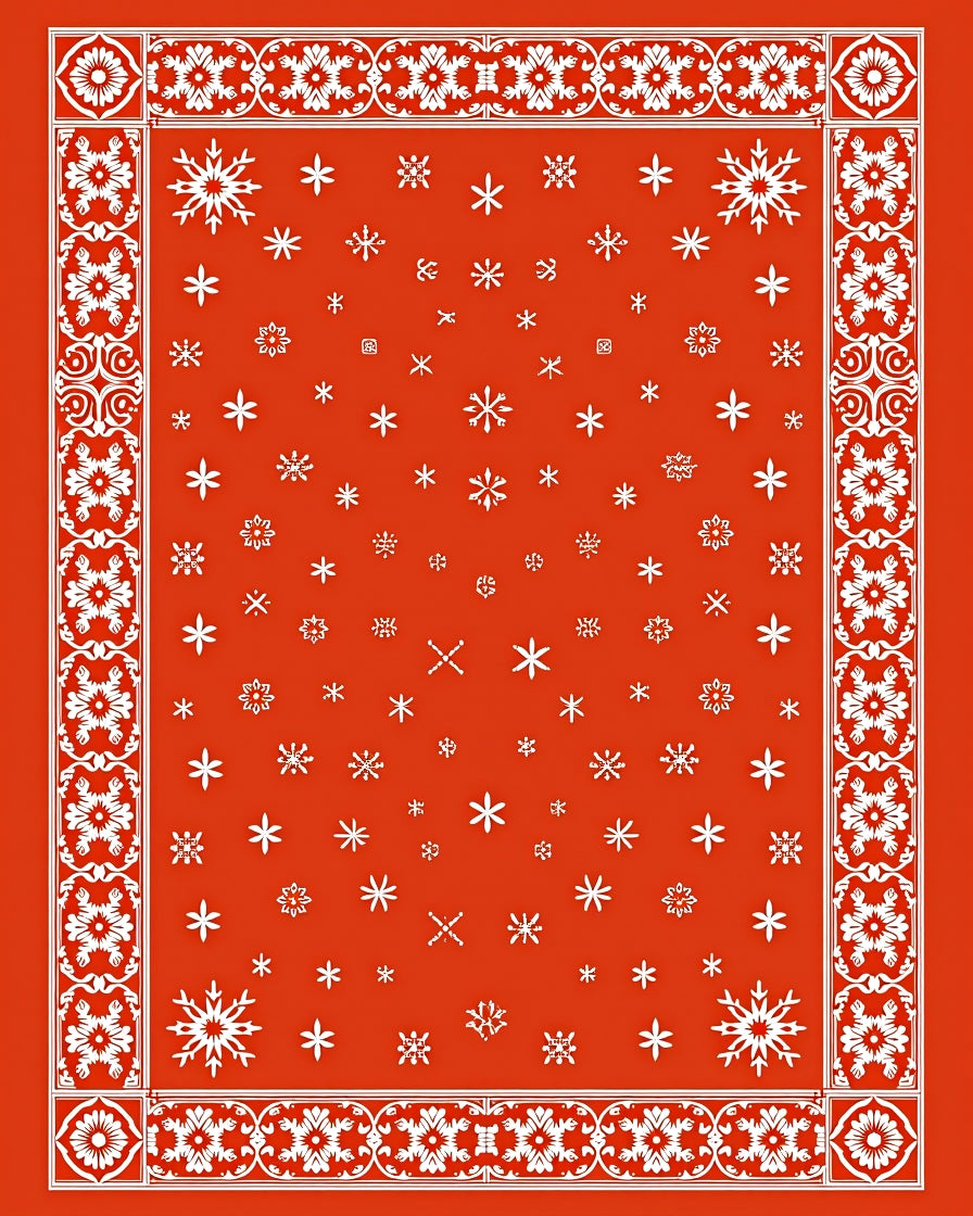 Crimson Snowflakes Ornamental Border Rug