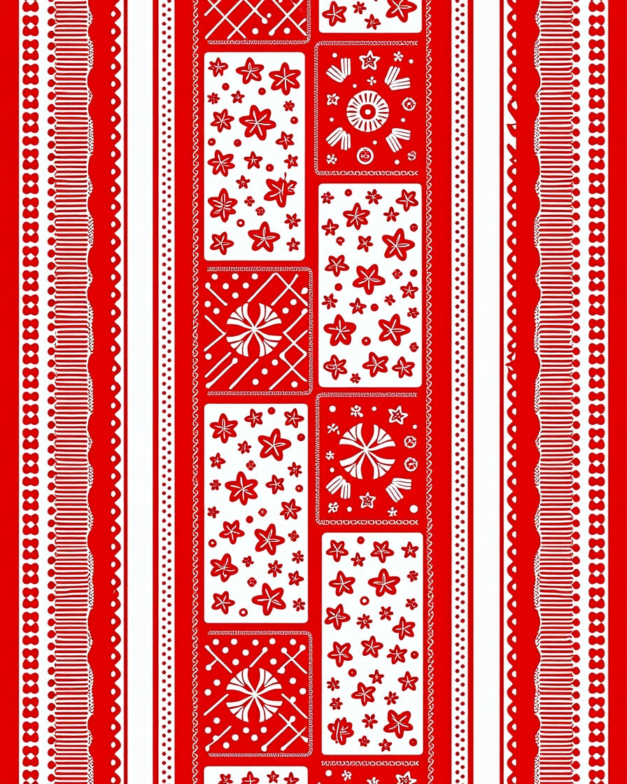 Red White Festive Star Medallion Stripe Rug