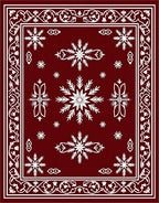 Crimson Snowflakes Ornate Border Rug