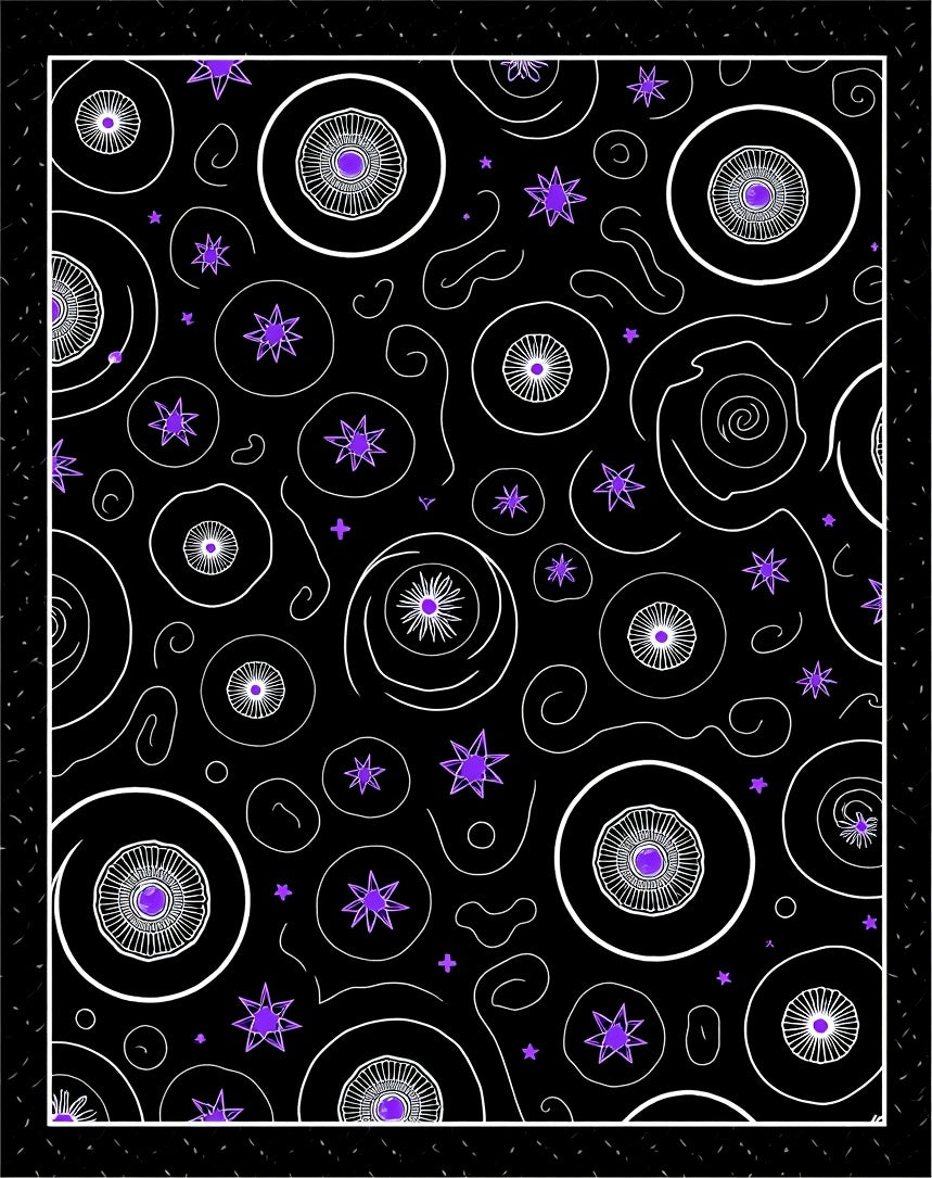 Purple Starburst Circles Black Rug