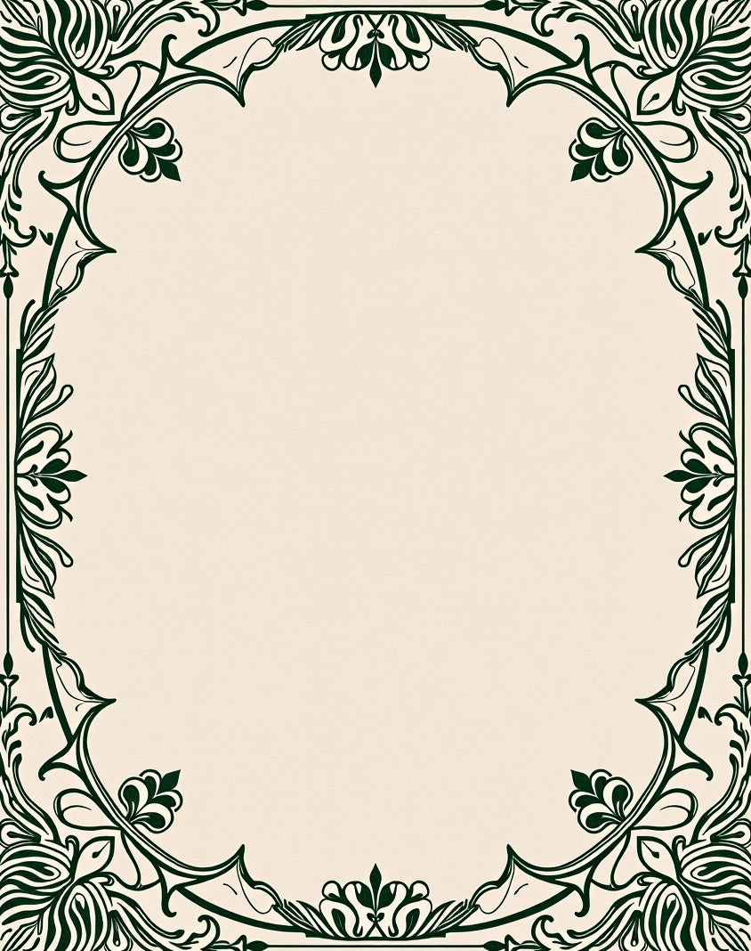 Dark Green Floral Accented Square Frame Rug