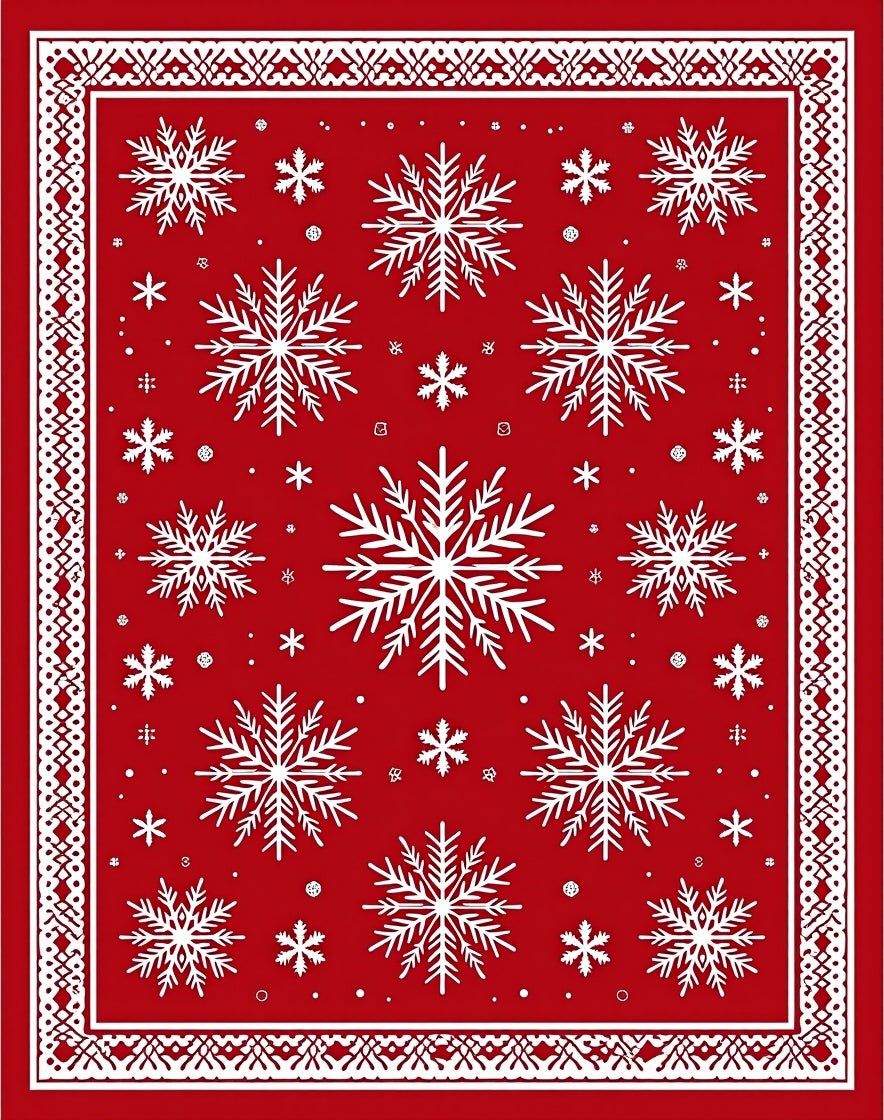 Crimson Snowflake Festive Border Rug