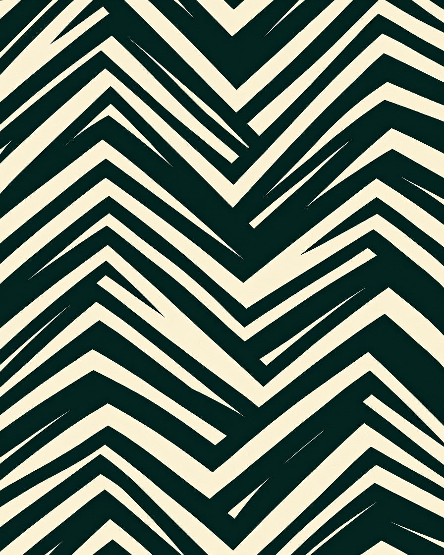 Cream Dark Green Chevron Zigzag Rug
