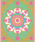Pink Floral Medallion With Golden Swirls Rug