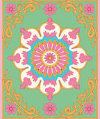 Pink Floral Medallion With Golden Swirls Rug